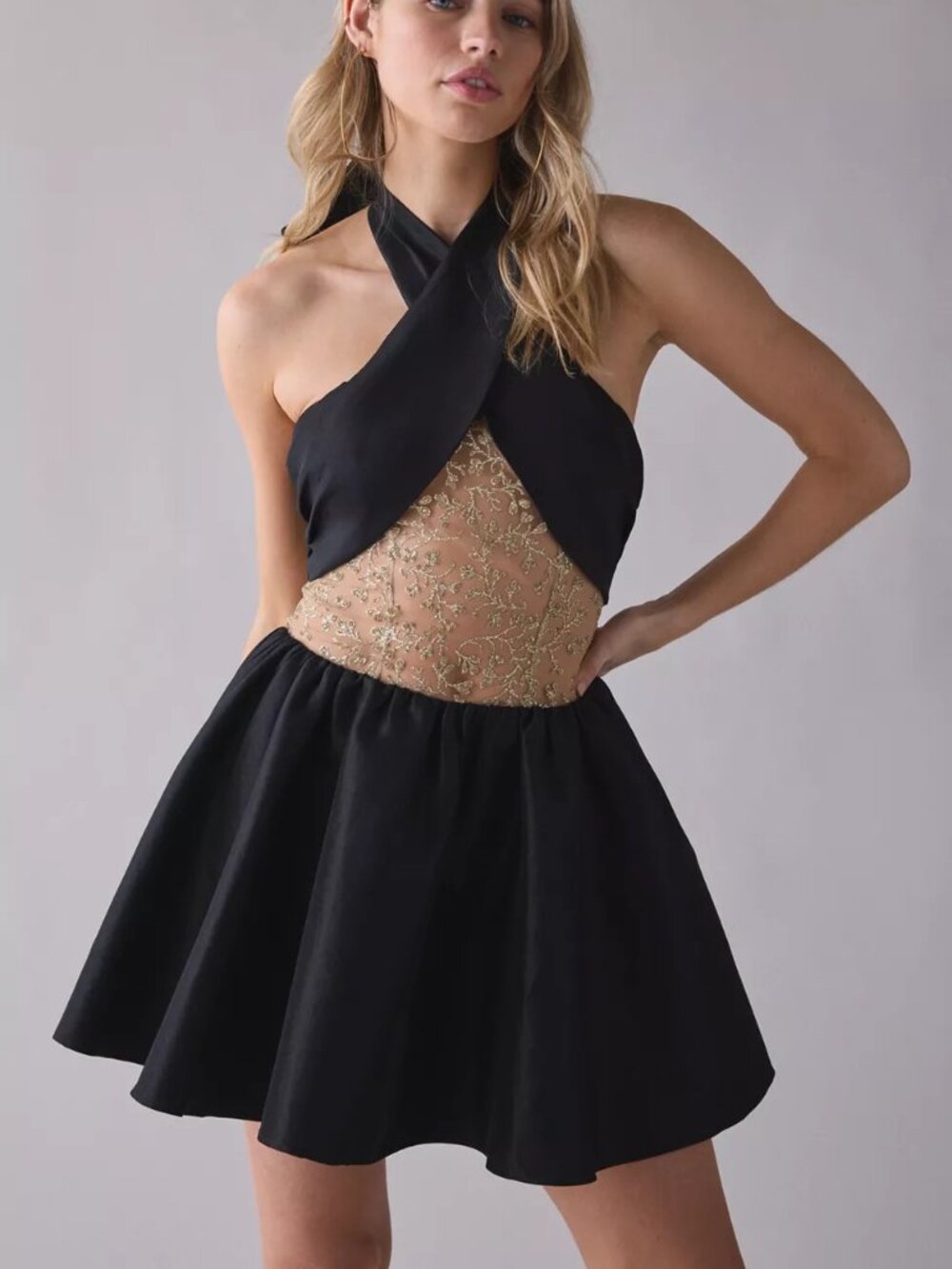 For Love & Lemons Shimmering Petals Black Mini Dress | S | Black Bow | NWT